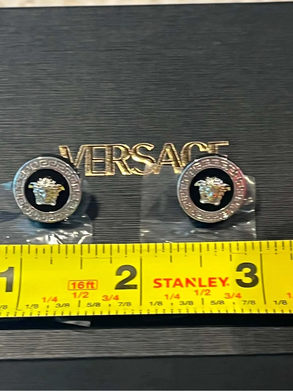 Versace Silver-tone Black Medusa Stud Earrings
